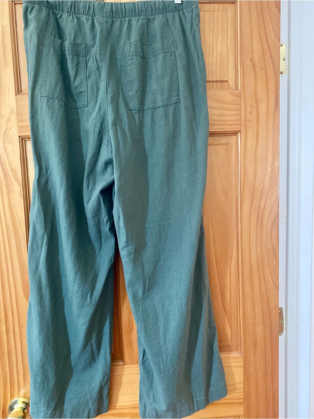 NWT GAP Olive Green Linen Blend Pull On High Rise Wide Leg Pants Med Casual Boho - Picture 5 of 14
